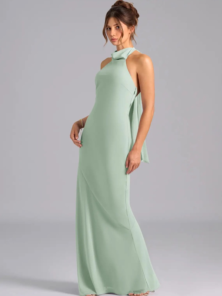 Azazie Halter Maxi Dress Color Agave